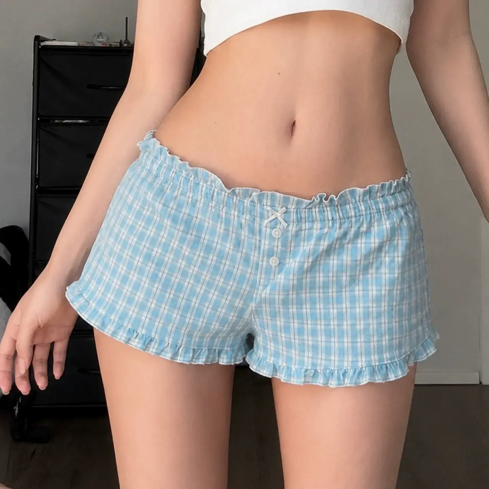 Zara Girly Contrast Ruffle Bow Button Low Rise Lounge Shorts - Picture 2 of 7